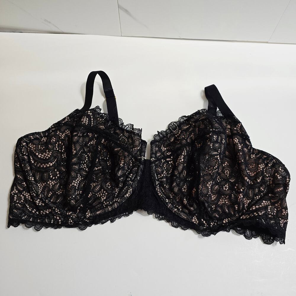 NWT Soma Unlined Lace Balconette Black with Pink Size 42DD 42E